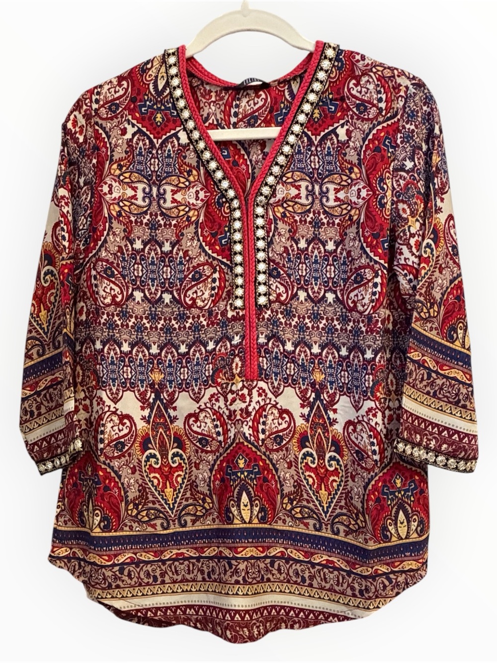 Kaktus Red Paisley Print Women's Tunic Top